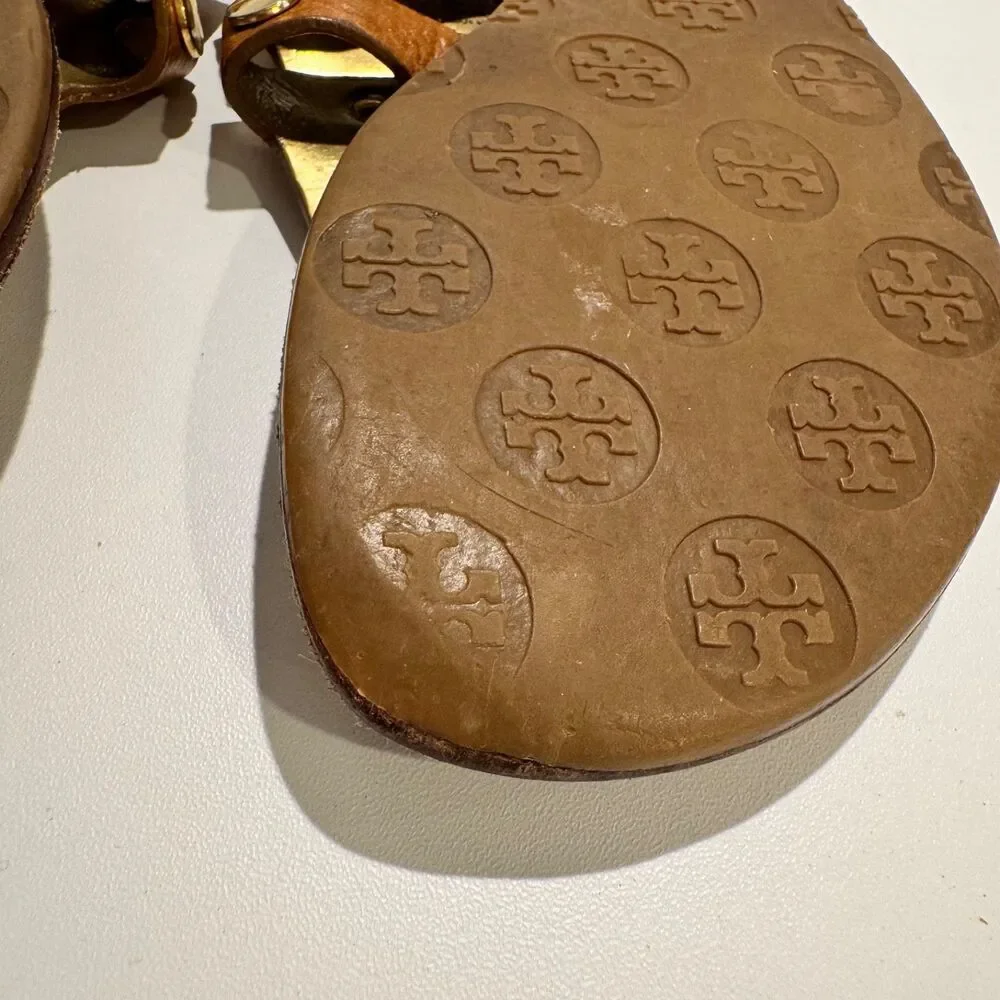 Vintage Tory Burch studded leather thong sandals pebbled tan leather sz 6.5